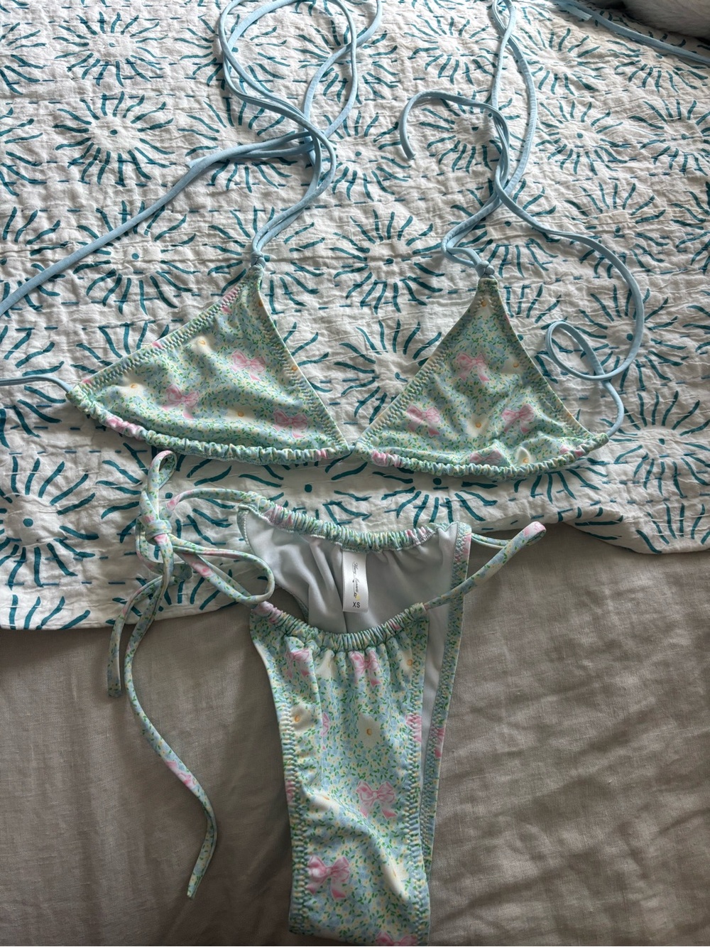heavy manners mint and pink floral bikini set